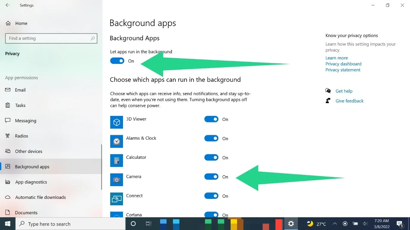 Fermer les applications d'arrière-plan dans Windows 10