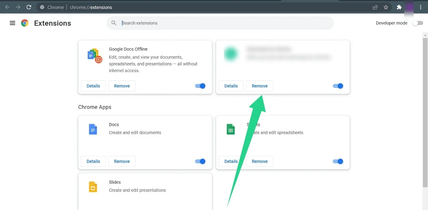 Remova extensões não necessárias do Google Chrome