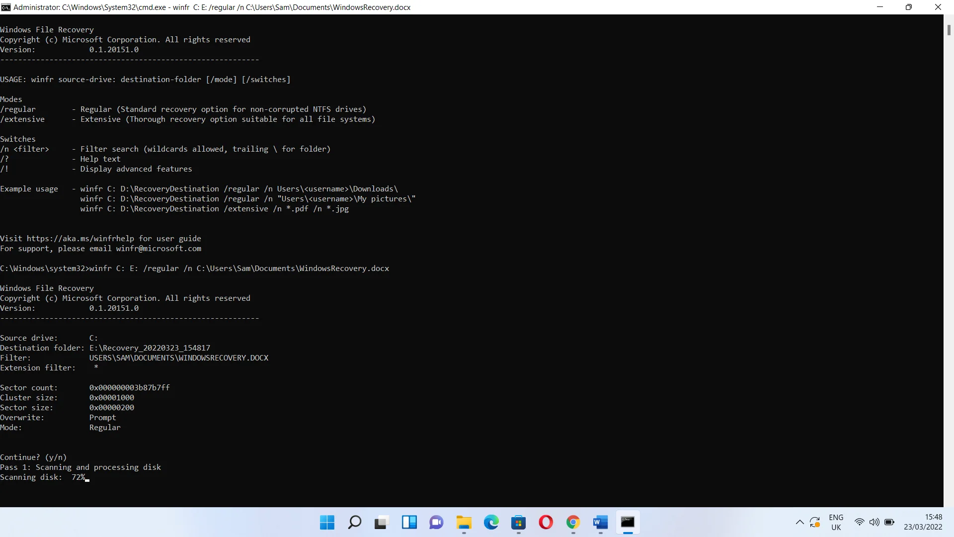 ファイルは、宛先ドライブに新しく作成されたフォルダ（Recovery_ <日時>）に送信されます