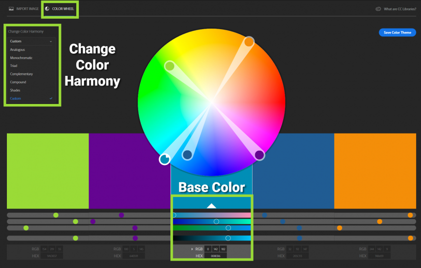 لقطة شاشة لميزة Adobe CC Color Wheel