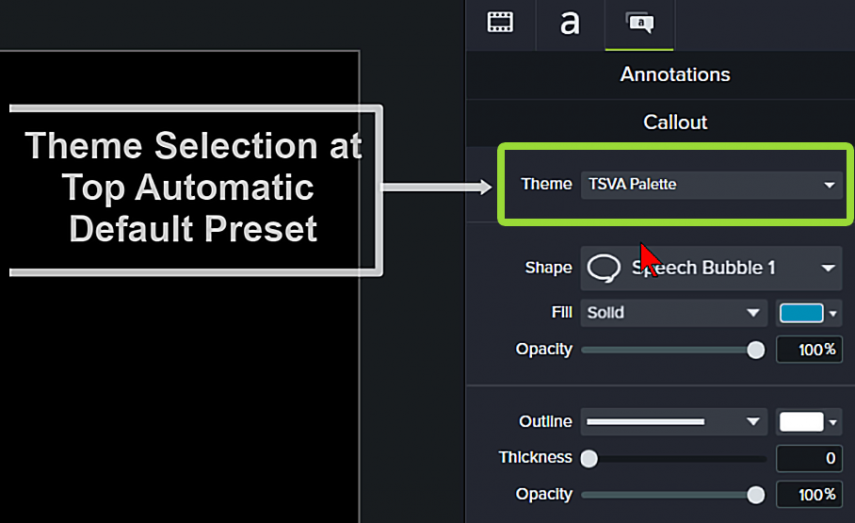 Camtasia-Screenshot der Designfunktion