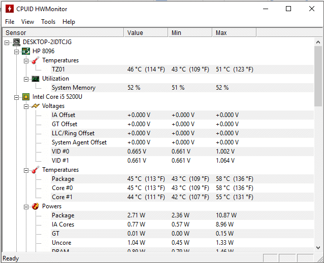 HWMonitor:在 Windows 10 中检查您的 CPU 温度