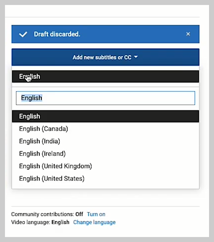 снимок экрана о том, как добавить субтитры или подпись к видео на YouTube, шаг 2