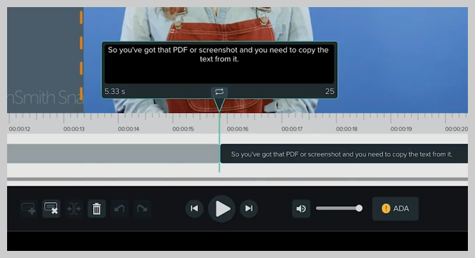 снимок экрана о том, как добавить субтитры или подпись к видео в Knowmia, шаг 4