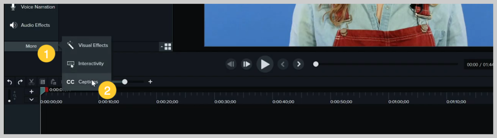لقطة شاشة توضح كيفية إضافة عنوان فرعي أو تسمية توضيحية إلى مقطع فيديو في برنامج Camtasia الخطوة 5
