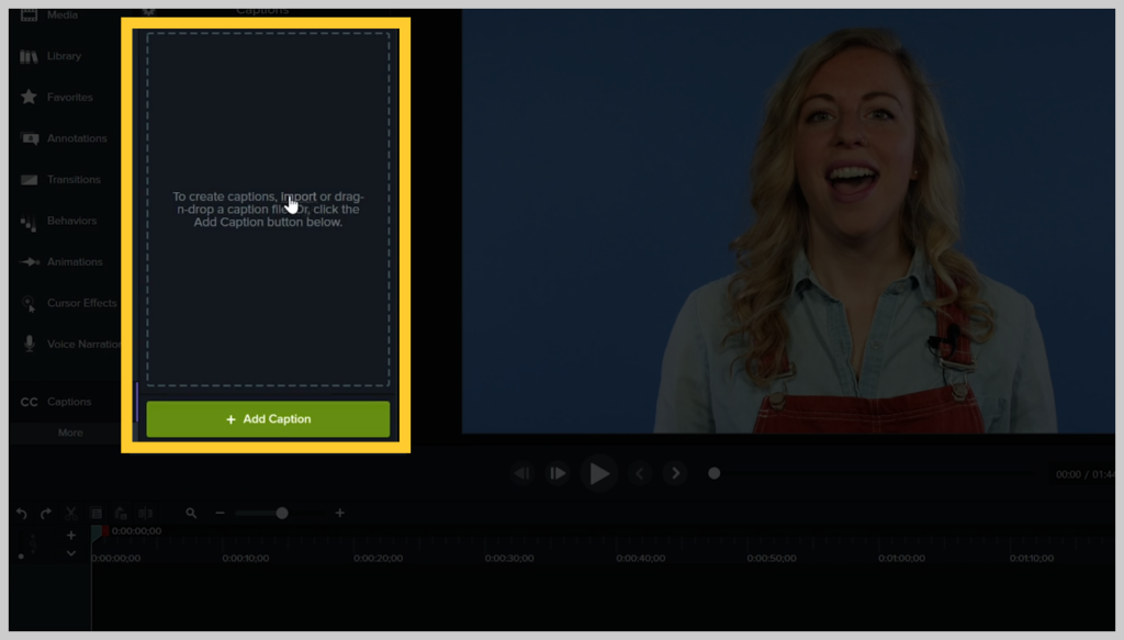 screenshot di come aggiungere un sottotitolo o una didascalia a un video in camtasia passaggio 6