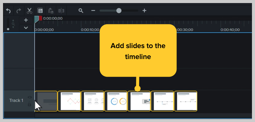 tangkapan layar slide powerpoint di garis waktu camtasia