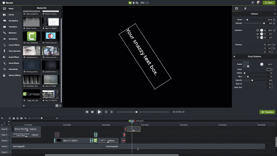 要向视频添加文本,您可以在 Camtasia 中为文本设置动画