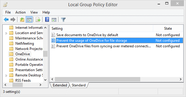 打开阻止使用 OneDrive 进行文件存储策略