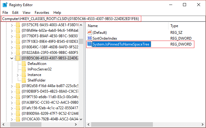 双击 System.IsPinnedToNameSpaceTree DWORD