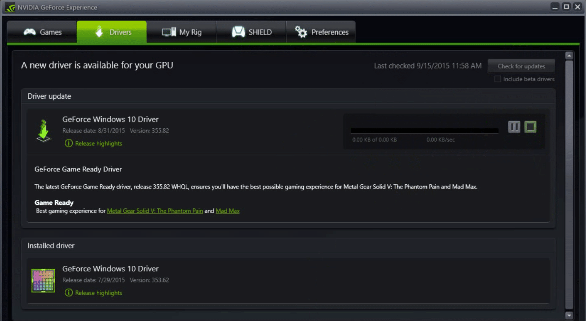 Ręcznie zaktualizuj sterownik Nvidia, jeśli GeForce Experience nie działa