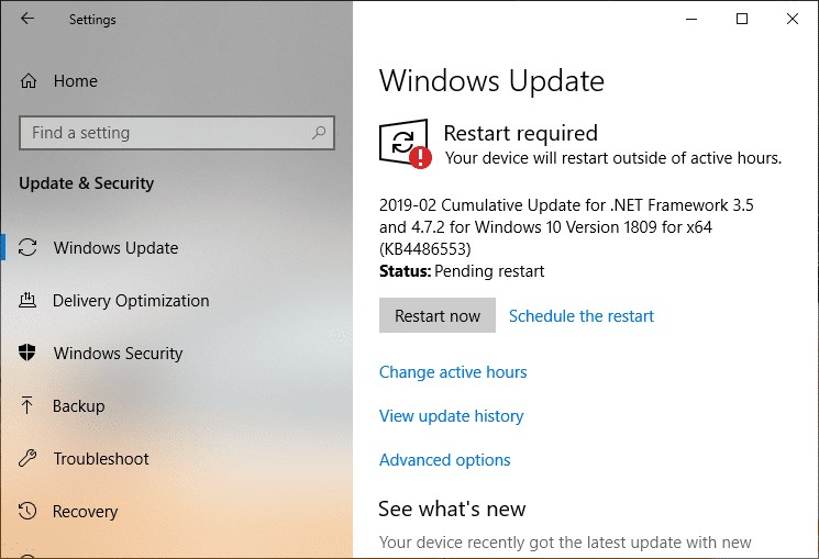 Windows 完成安装更新后,它会要求重新启动系统