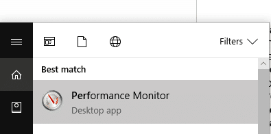 在 Windows 搜索字段中键入性能监视器