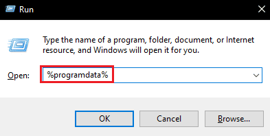 programdata dans la boîte de dialogue d'exécution
