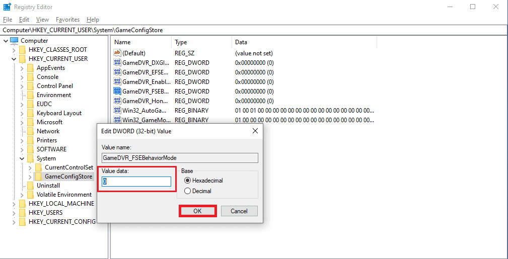 Modifiez les données de la valeur à 0 dans la fenêtre contextuelle et cliquez sur OK pour enregistrer les modifications