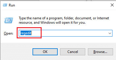 Tapez regedit dans la boîte de dialogue Exécuter et appuyez sur Entrée