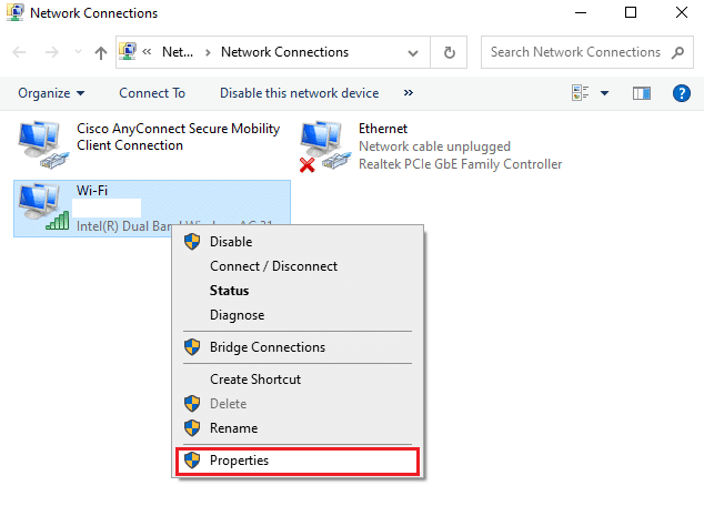 Özellikler seçeneğine tıklayın. Windows 10'da Warframe Hatası 10054'ü Düzeltin