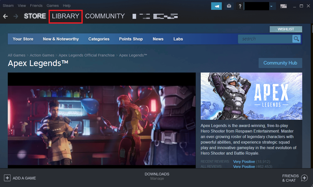 PC'nizde Steam uygulamasını açın ve üstten KÜTÜPHANE sekmesine tıklayın. Windows 10'da Apex Legends Anti Cheat Hatasını Düzeltin