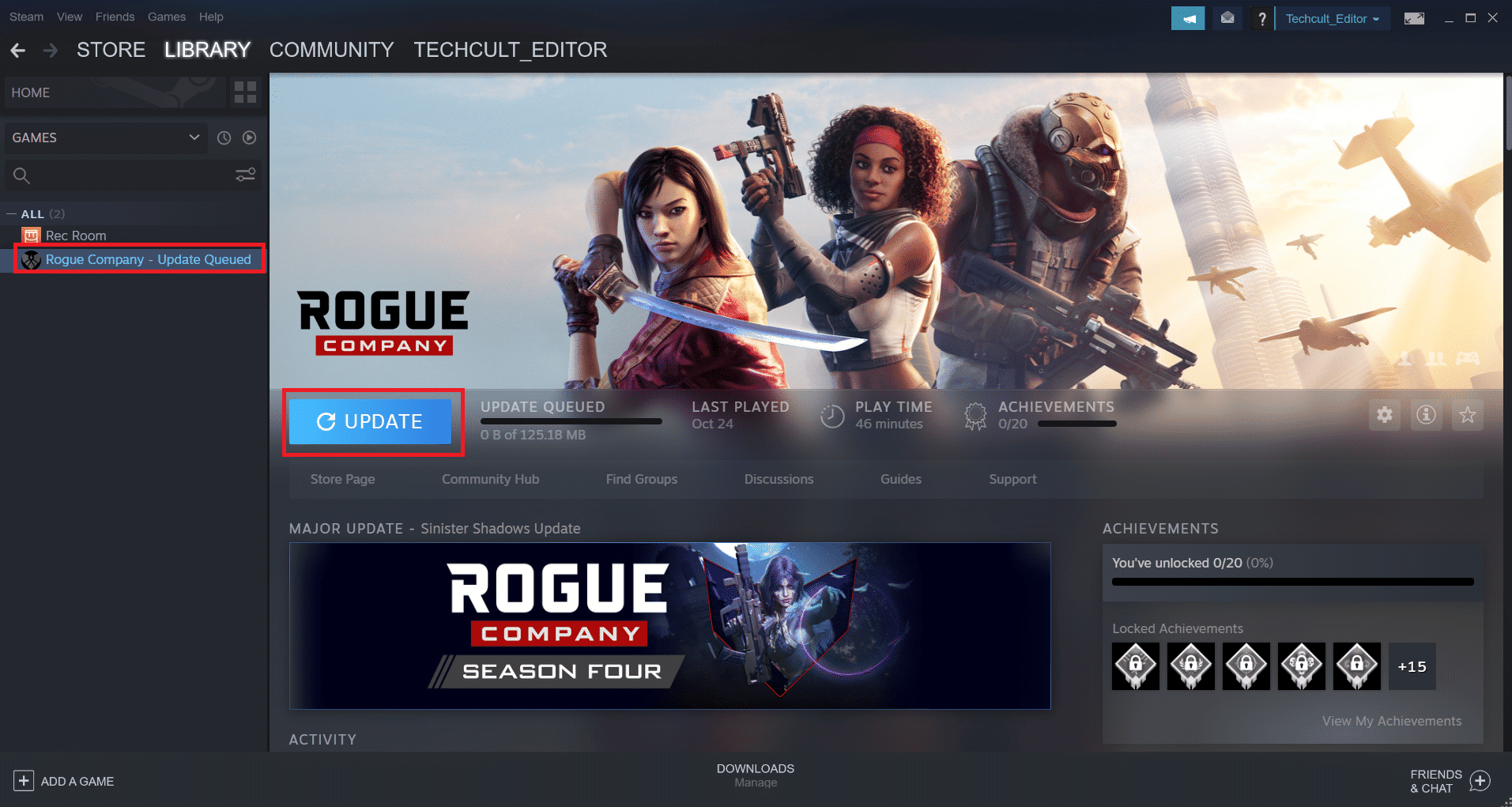 Steam ana sayfası GÜNCELLEME seçeneği. Windows 10'da Apex Legends Anti Cheat Hatasını Düzeltin