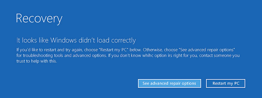 Windows bereitet sich auf die automatische Reparatur vor und gibt Ihnen die Möglichkeit, entweder neu zu starten oder zu den erweiterten Startoptionen zu gehen