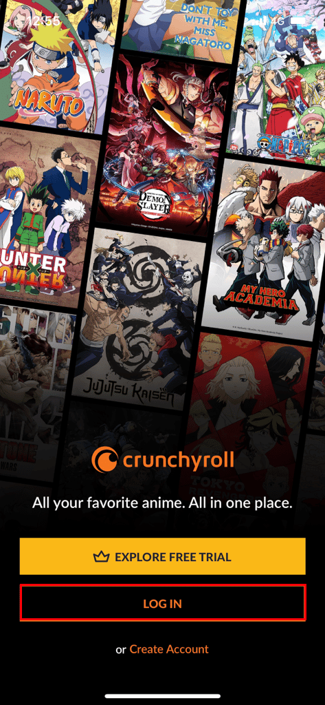 Crunchyroll iOS 아이폰 앱에서 로그인을 탭하세요.