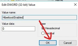 单击确定保存更改并关闭注册表编辑器 |在 Windows 10 中禁用快速启动