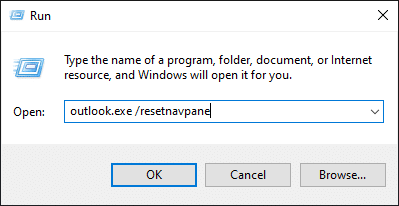 Outlook.exe resetnavpane을 입력하고 Enter 키를 눌러 실행 명령을 실행합니다. Windows 10에서 프로필 로드 시 Outlook이 멈추는 문제 수정