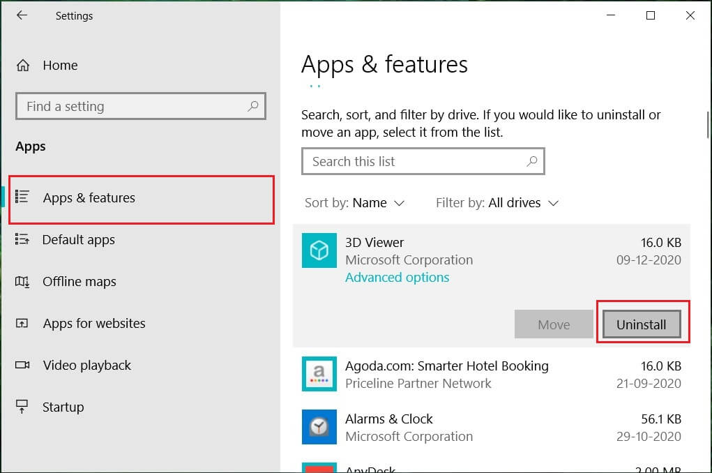 Selecione o aplicativo e clique em Desinstalar