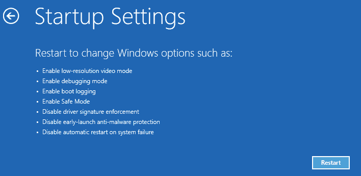 Clique no botão Reiniciar na janela de configurações de inicialização | Corrigir o erro de tela azul da morte no Windows 10