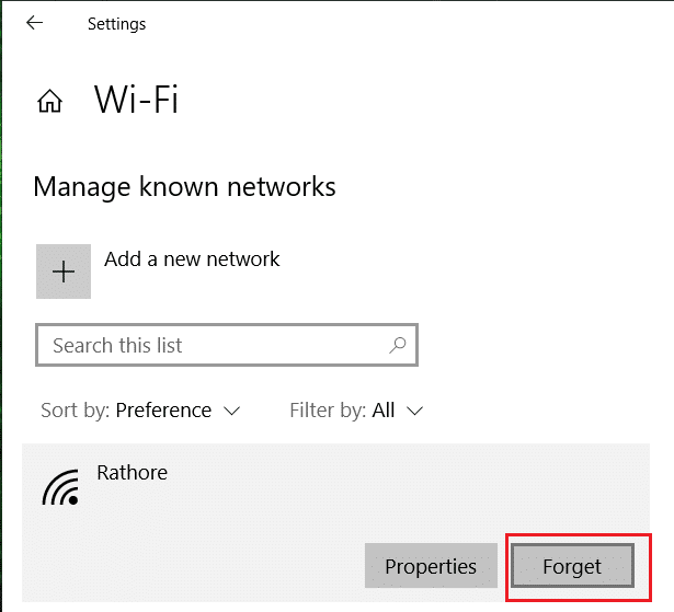 Fare clic su Dimentica. Correggi PSK errato fornito per SSID di rete su Windows 10