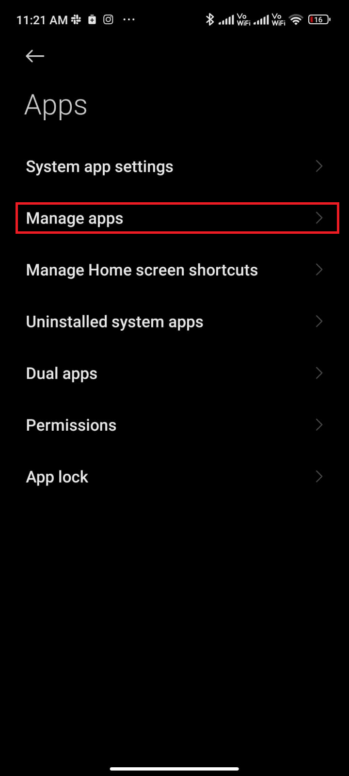 Tippen Sie dann auf Apps verwalten