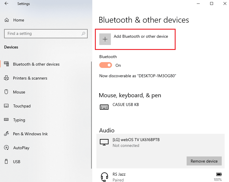 Klicken Sie auf die Schaltfläche Bluetooth oder anderes Gerät hinzufügen