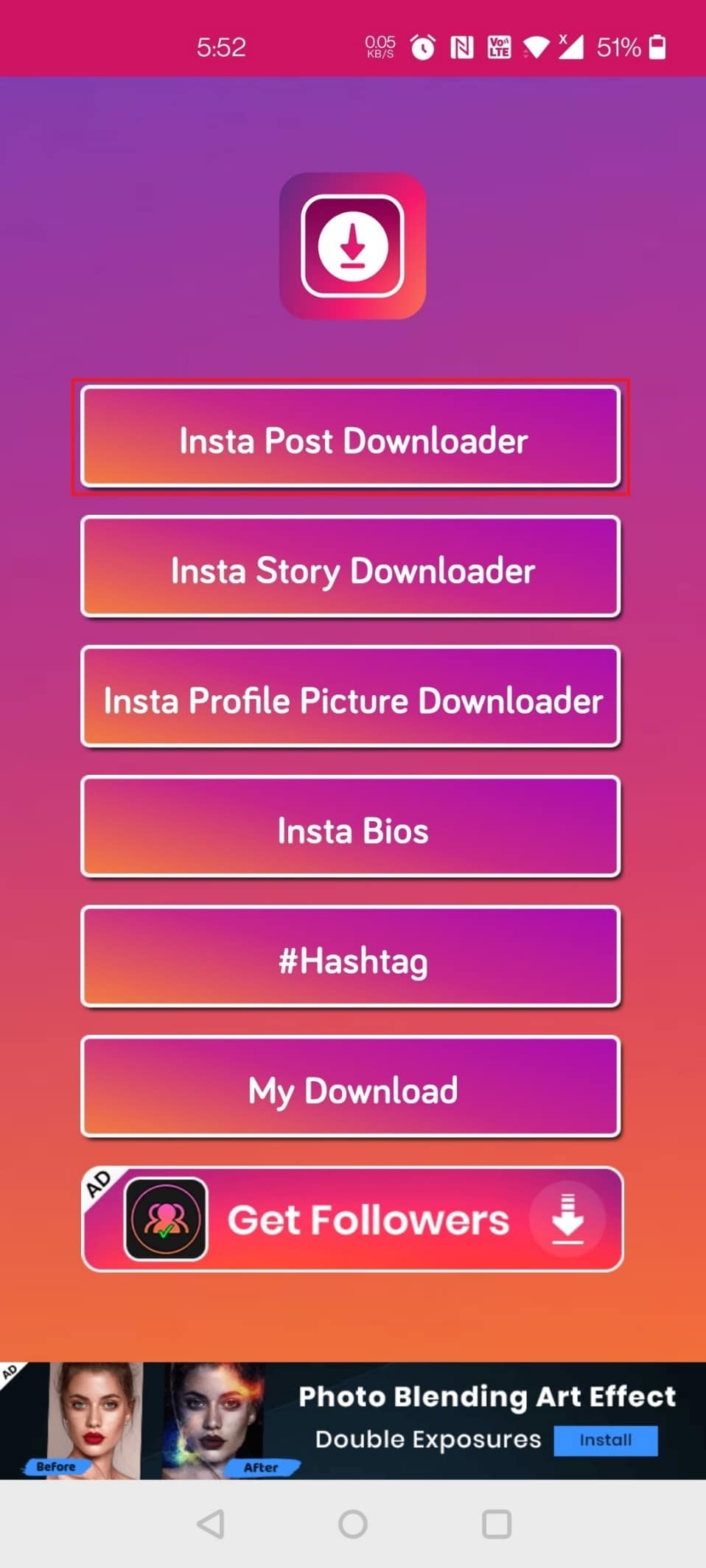 Insta Post Downloader'a dokunun