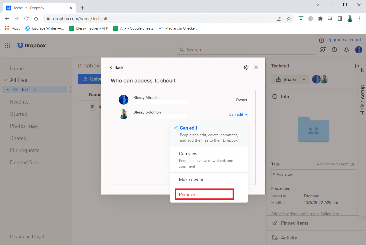 cliquez sur l'option Supprimer | Comment puis-je me retirer d'un groupe Dropbox