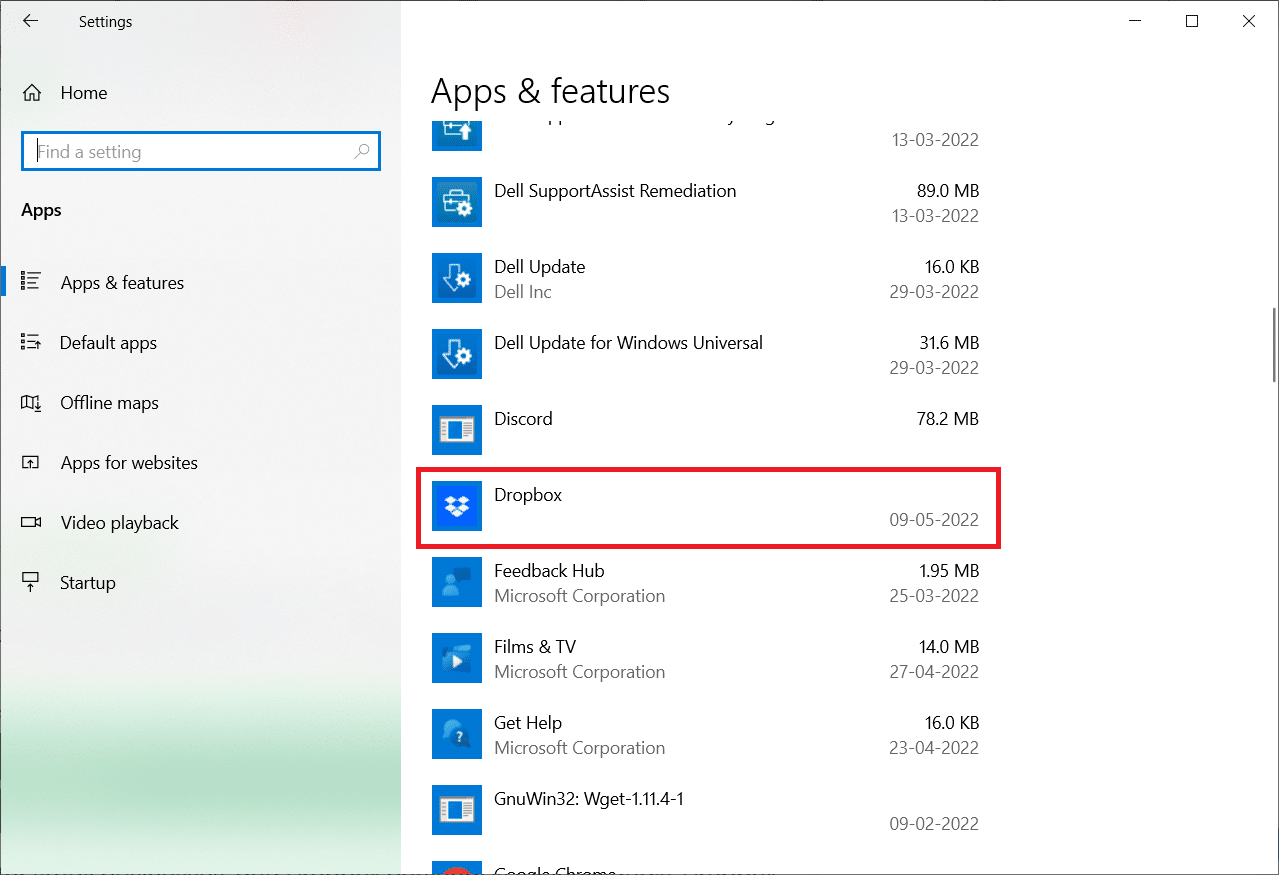 Faites défiler vers le bas et sélectionnez Dropbox