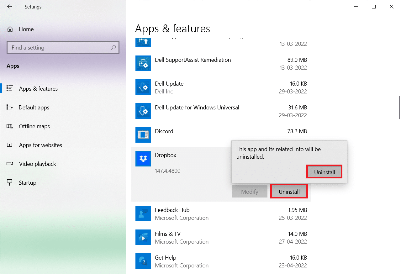 Cliquez sur Désinstaller puis cliquez à nouveau sur Désinstaller dans la fenêtre contextuelle | Comment puis-je me retirer d'un groupe Dropbox