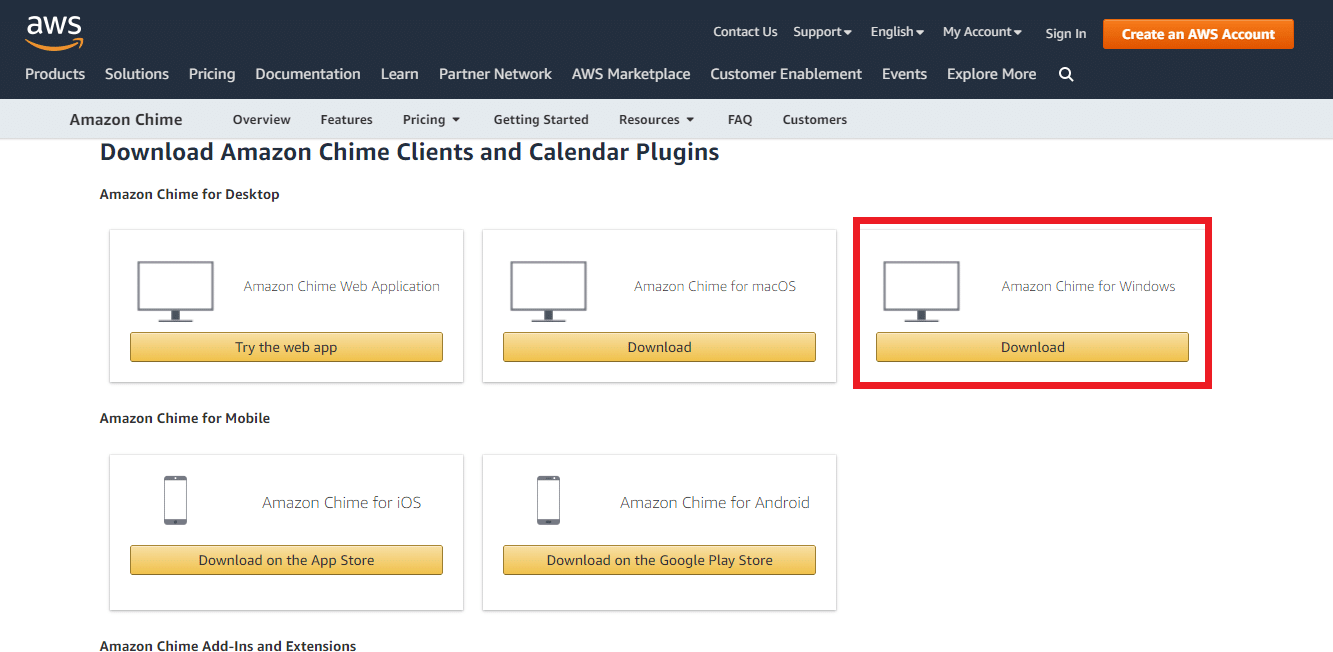 Прокрутите вниз и найдите параметр Amazon Chime для Windows.