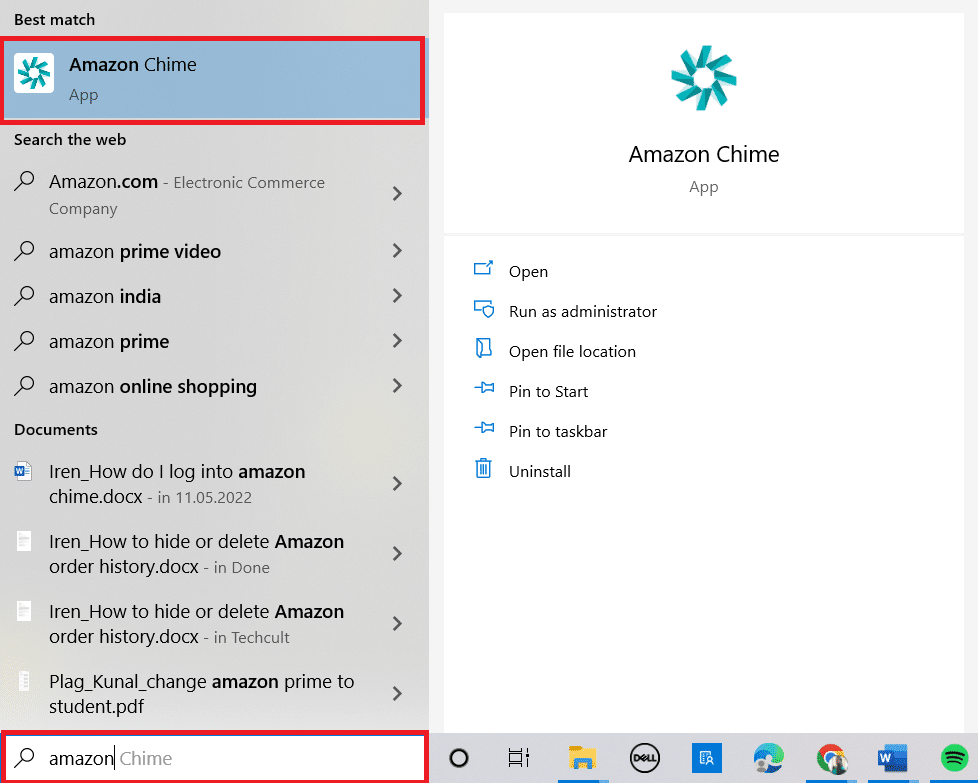 Введите Amazon Chime в строке поиска Windows и запустите его.