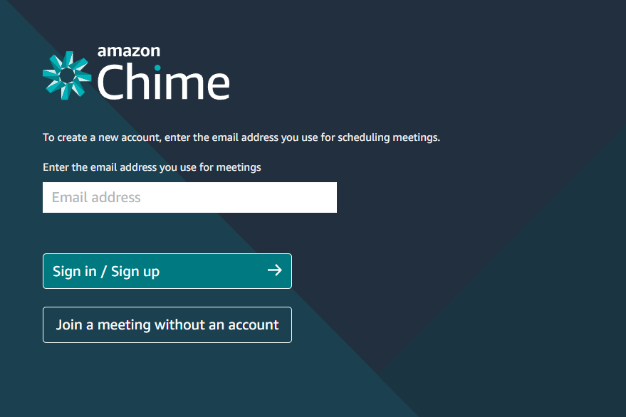 Страница входа в Amazon Chime