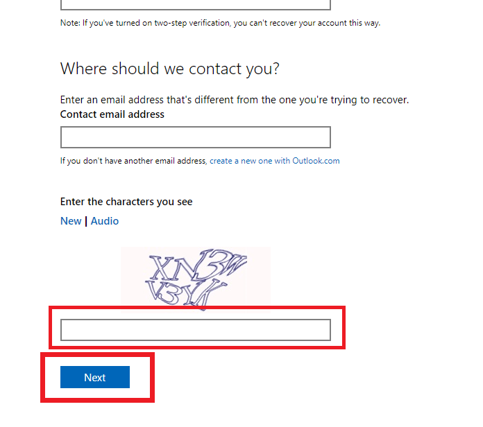 执行 Captcha 验证并单击 Next 选项 |如何访问旧的 Hotmail 帐户