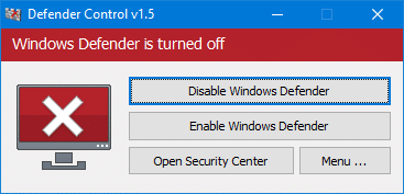 Desative o Windows Defender usando o Defender Control