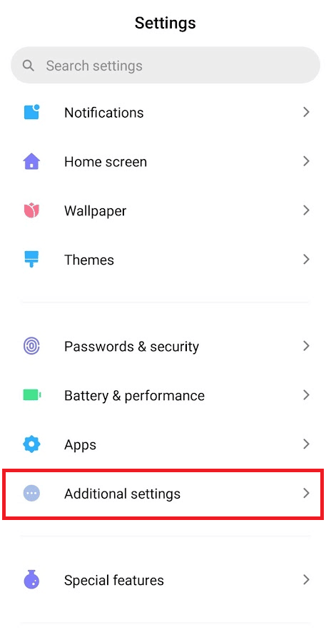 Ubique y toque Configuración adicional