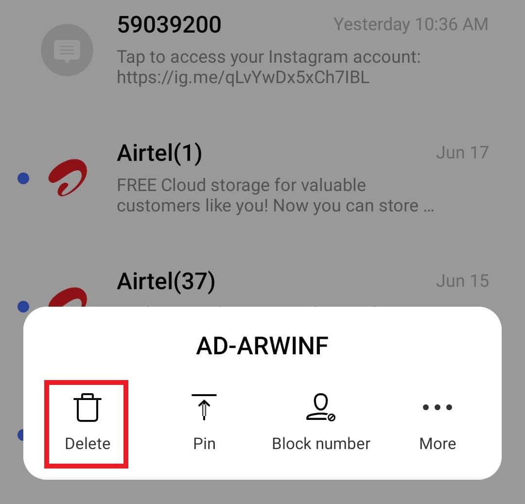 Ketuk ikon hapus