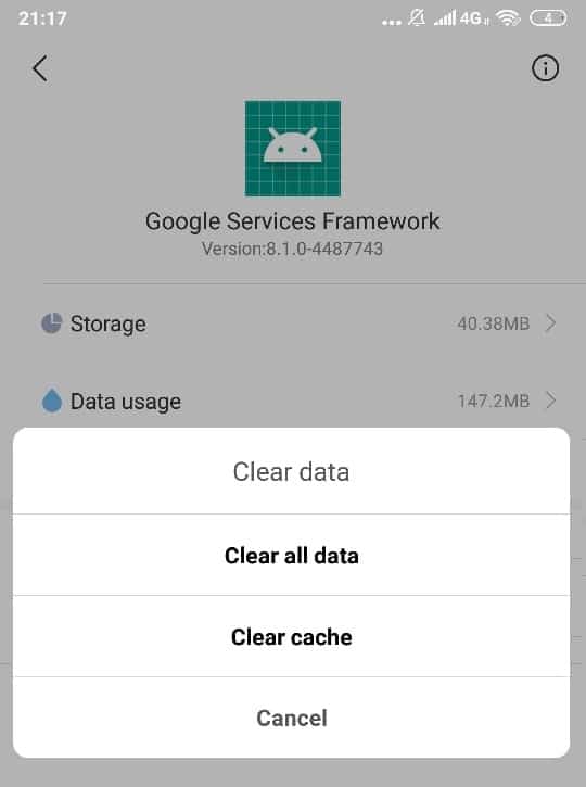 Toque em limpar dados e limpar cache | Corrigir o erro Android.Process.Media parou