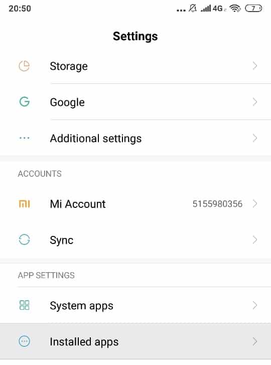 Vá para a seção Configurações do aplicativo e toque em Aplicativos instalados | Como corrigir o erro Android.Process.Media parou