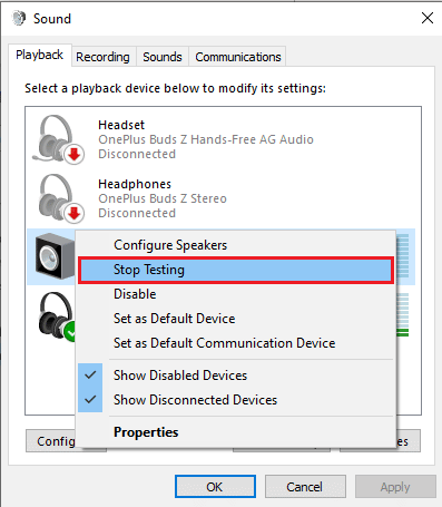 Klicken Sie auf Test beenden. So führen Sie einen 5.1-Surround-Sound-Test unter Windows 10 durch
