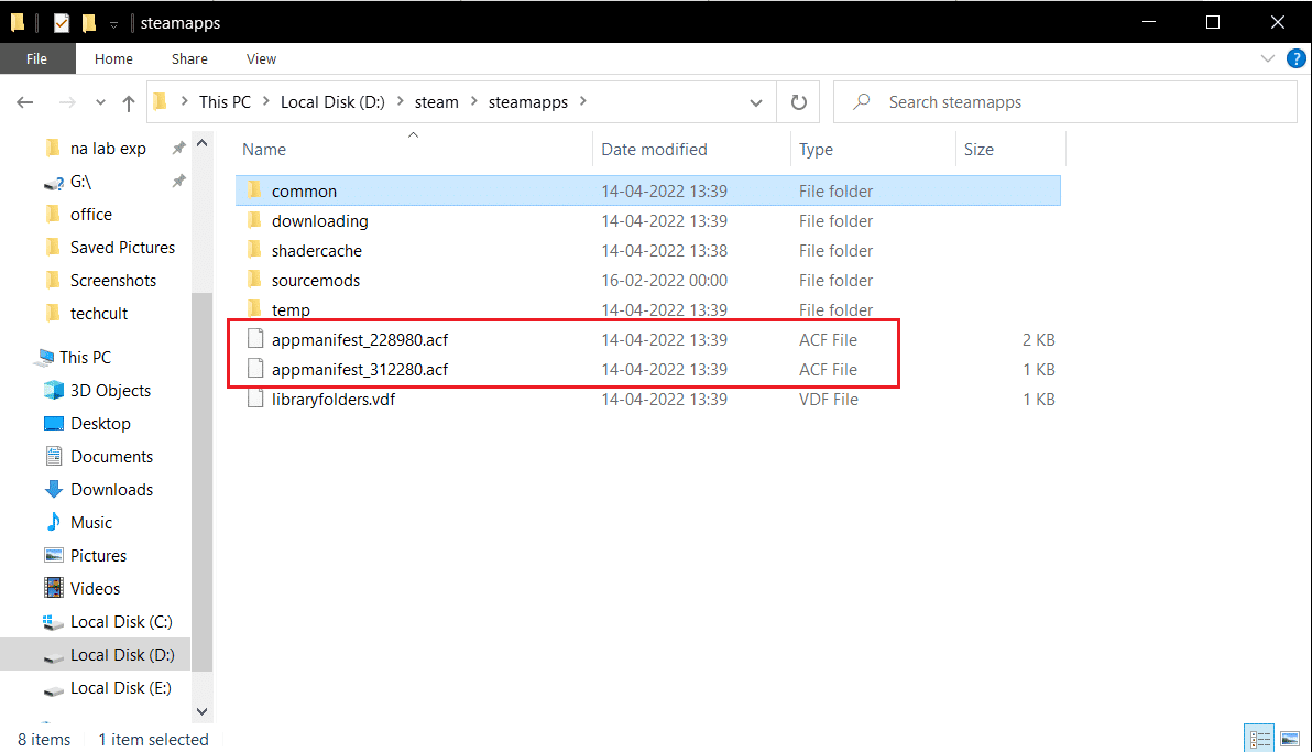 appmanifest acf-Datei im steamapps-Ordner. Steam-Spiel wurde zufällig von selbst deinstalliert