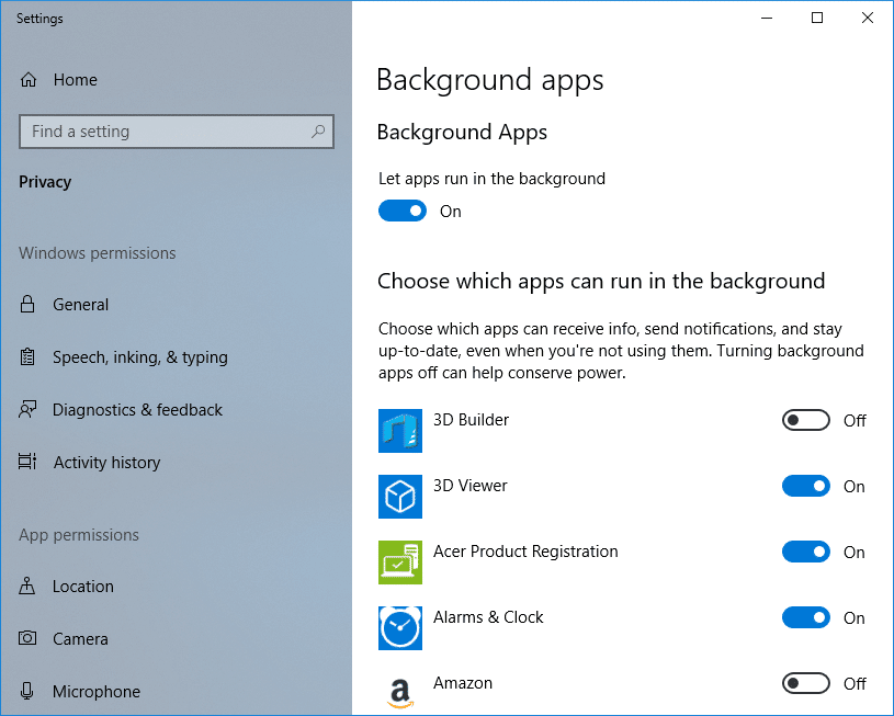 Uygulamaların Windows 10'da arka planda çalışmasını durdurun