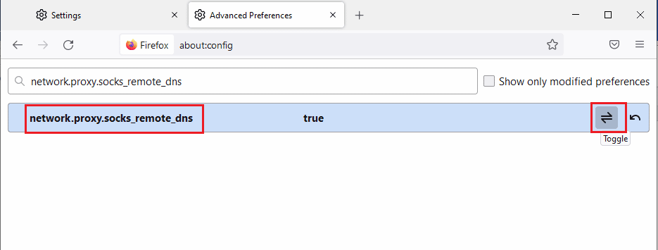 klik tombol sakelar untuk mengatur jenis entri menjadi true. Perbaiki Mozilla Firefox Tidak Dapat Memuat Kesalahan XPCOM di Windows 10
