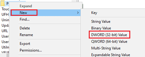 انقر فوق قيمة DWORD 32 بت